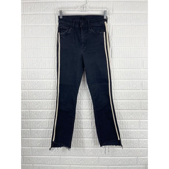 Mother Jeans Size 24 Insider Crop Step Fray Guilty Racer Black Stripe Revolve - Picture 3 of 11